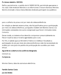 Parte do processo contra o subtenente do corpo de bombeiros acusado de tentativa de homicídio em Montes Claros 